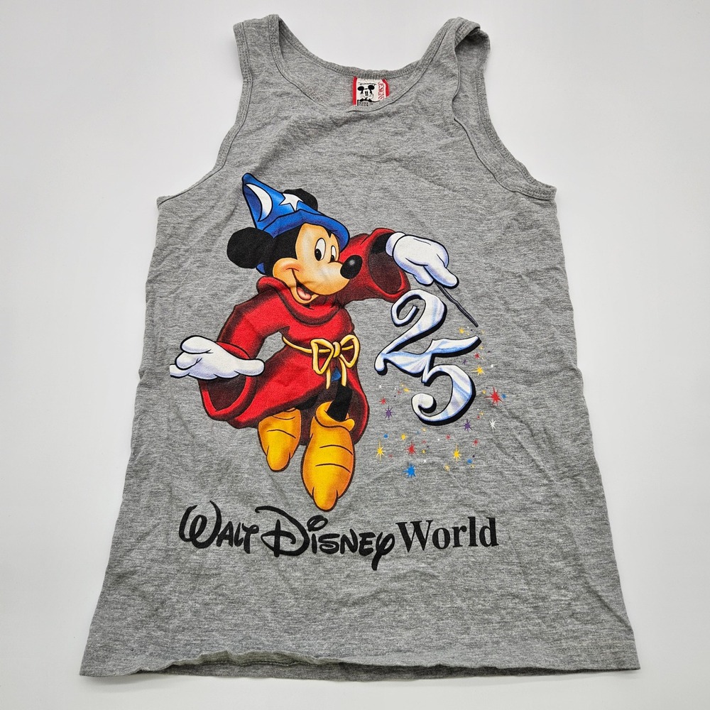 Disney 25 Vintage Made‎ in USA  Mickey Mouse Sorcerer Tank Top Small Gray Cotton